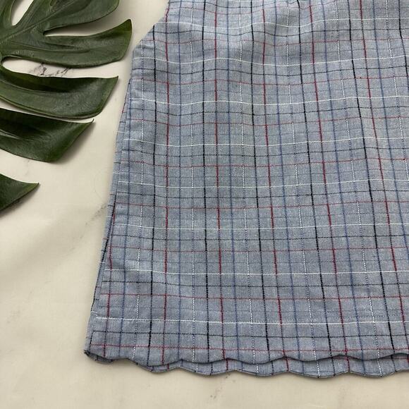 Modcloth Retro Scallop Trim Top Size S Blue Red Check Nautical Buttons Tank - Picture 10 of 11